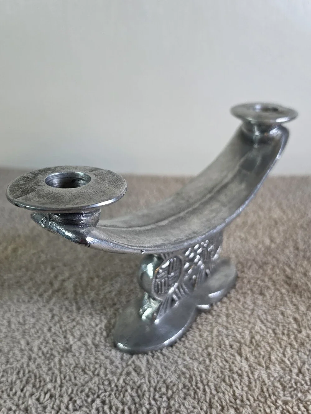 Vintage Metal Csndlestick Designed In The Style Of A Traditional Shona Headrest